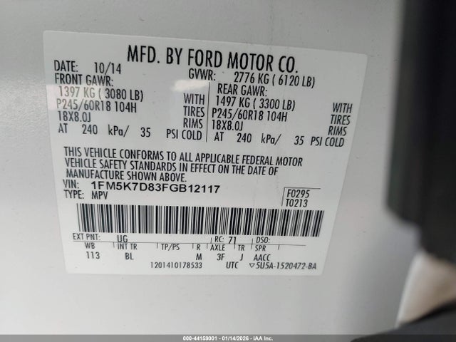1FM5K7D83FGB12117 Ford EXPLORER XLT