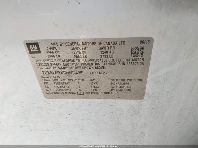 Aukcja sprzedaży 2015 Gmc Terrain Sle-1, vin: 2GKALMEK0F6400299, numer aukcji: 44159009