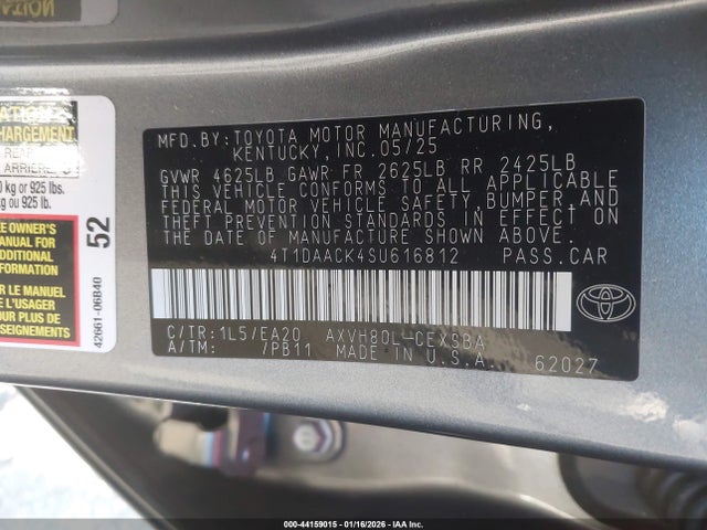 2025 TOYOTA CAMRY 4T1DAACK4SU616812 Photo 8