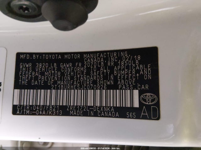 Toyota COROLLA LE 2018 2T1BURHE5JC070926 Image 9