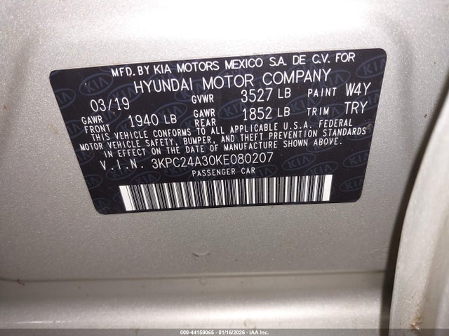 Hyundai ACCENT SE 2019 3KPC24A30KE080207 Image 9
