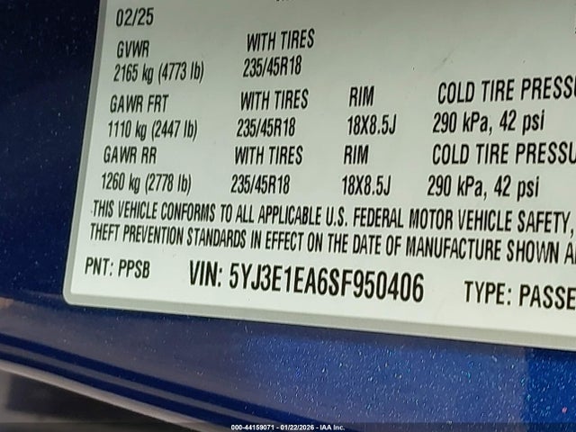 2025 TESLA MODEL 3 5YJ3E1EA6SF950406 Photo 8