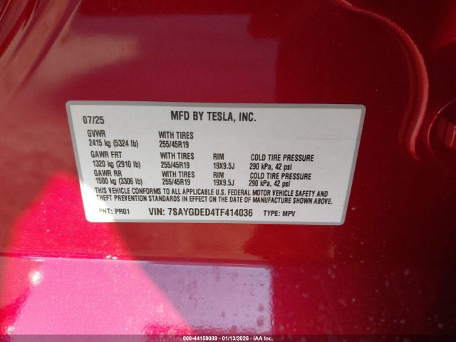 7SAYGDED4TF414036 Tesla Model Y Premium Rear-wheel Drive/standard Rear-wheel Drive