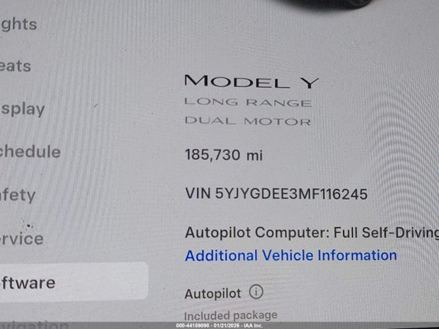 2021 Tesla Model Y Long Range Dual Motor All-wheel Drive მანქანა იყიდება აუქციონზე, vin: 5YJYGDEE3MF116245, აუქციონის ნომერი: 44159098