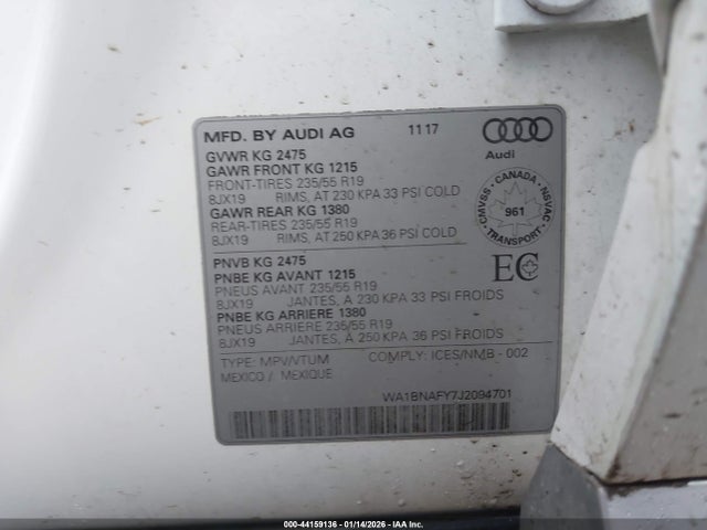 44159136 :رقم المزاد ، WA1BNAFY7J2094701 vin ، 2018 Audi Q5 2.0t Premium/2.0t Tech Premium مزاد بيع