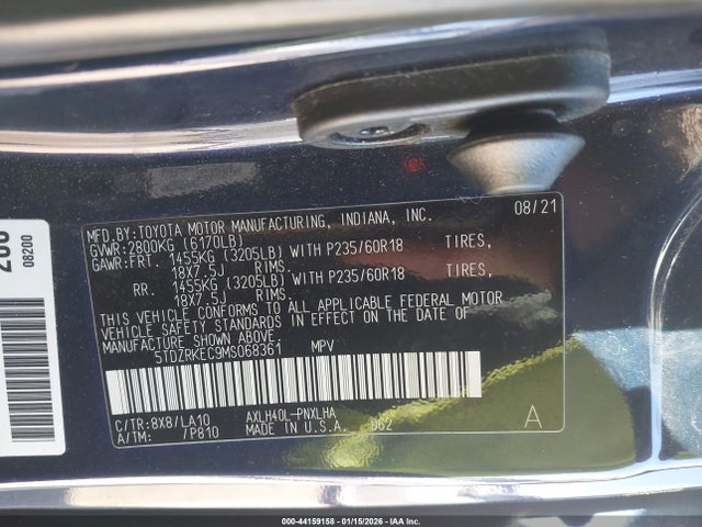 2021 TOYOTA SIENNA 5TDZRKEC9MS068361 Photo 8