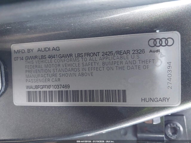 44159184 :رقم المزاد ، WAUBFGFFXF1037469 vin ، 2015 Audi S3 2.0t Premium Plus مزاد بيع