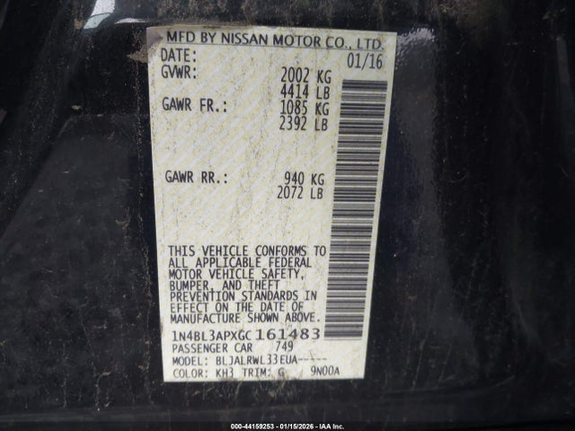 1N4BL3APXGC161483 Nissan Altima 3.5 Sl/3.5 Sr