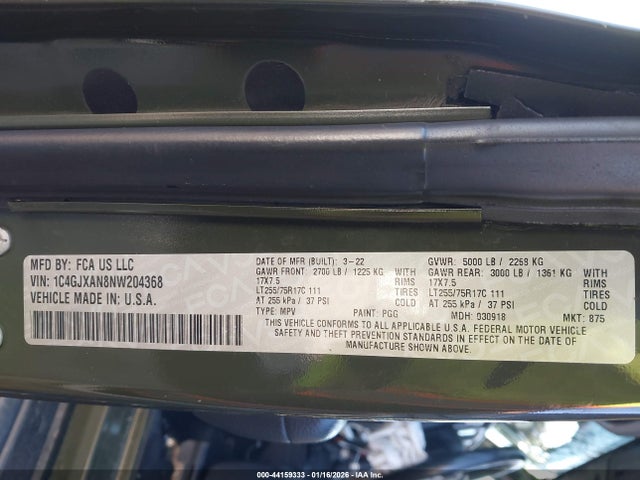 2022 JEEP WRANGLER 1C4GJXAN8NW204368 Photo 8