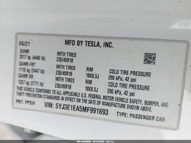 2021 TESLA MODEL 3 5YJ3E1EA5MF991693 Photo 8