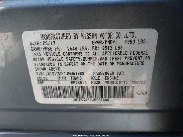 Продажа на аукционе авто 2018 Infiniti Q50 3.0t Luxe, vin: JN1EV7AP1JM351668, номер лота: 44159477