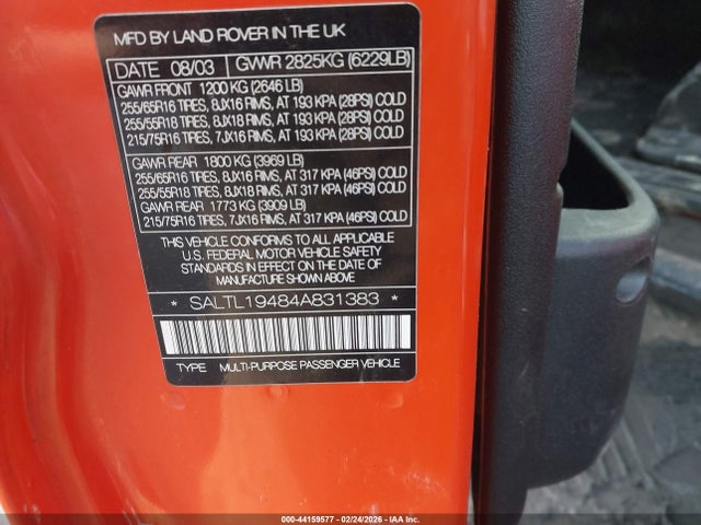 2004 LAND ROVER DISCOVERY SALTL19484A831383 Photo 8