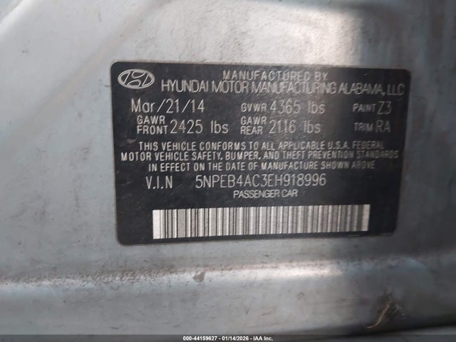 5NPEB4AC3EH918996 Hyundai SONATA GLS
