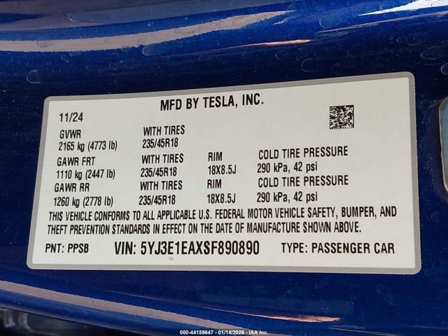 2025 TESLA MODEL 3 5YJ3E1EAXSF890890 Photo 8