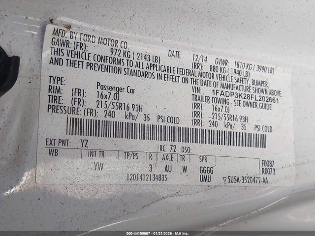 Ford FOCUS SE 2015 1FADP3K28FL202661 Image 9