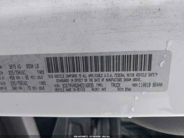 Продажа на аукционе авто 2017 Ram Promaster 1500 Low Roof 136 Wb, vin: 3C6TRVAG2HE516835, номер лота: 44159672