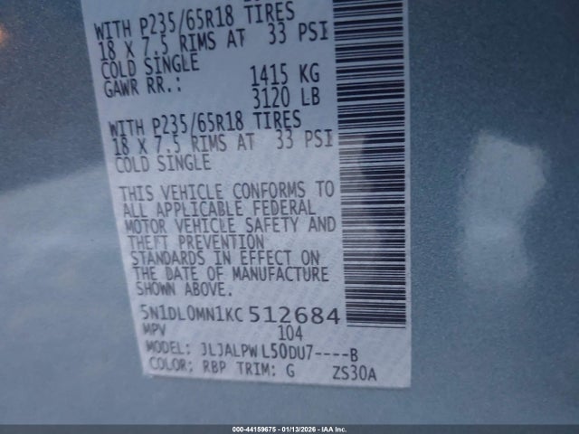 5N1DL0MN1KC512684 Infiniti QX60 PURE