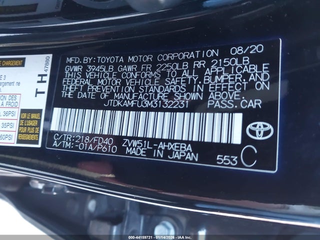 JTDKAMFU3M3132231 Toyota Prius Le