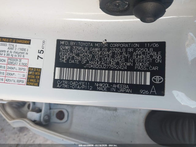 Aukcja sprzedaży 2007 Toyota Prius, vin: JTDKB20U277592424, numer aukcji: 44159806