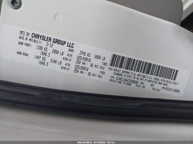 Продажа на аукционе авто 2012 Chrysler Town & Country Touring, vin: 2C4RC1BG4CR286668, номер лота: 44159814