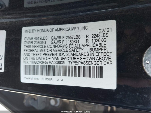 1HGCV3F57MA008035 Honda Accord Hybrid Exl