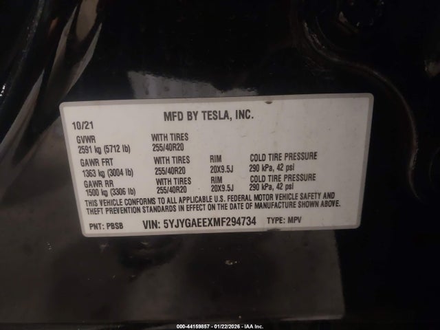 2021 TESLA MODEL Y 5YJYGAEEXMF294734 Photo 8