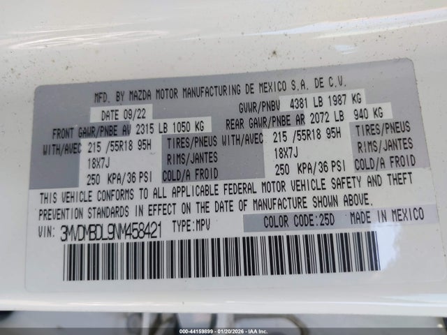 3MVDMBDL9NM458421 Mazda Cx-30 Premium