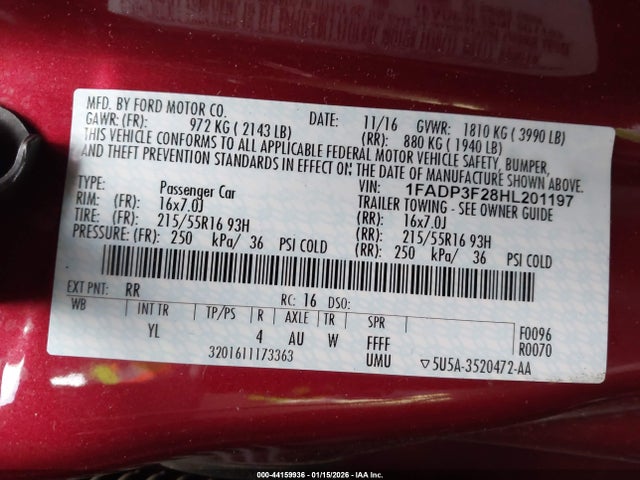 1FADP3F28HL201197 Ford FOCUS SE