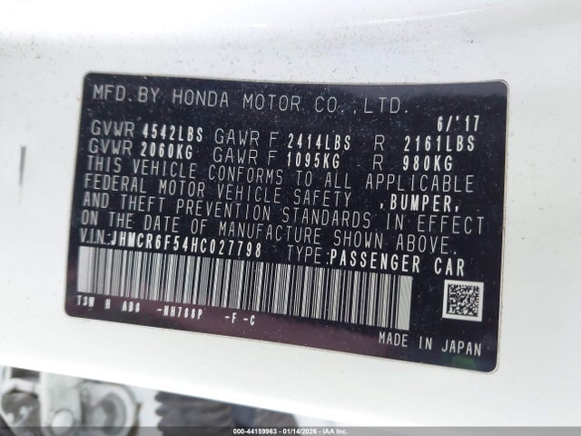 JHMCR6F54HC027798 Honda Accord Hybrid Ex-l