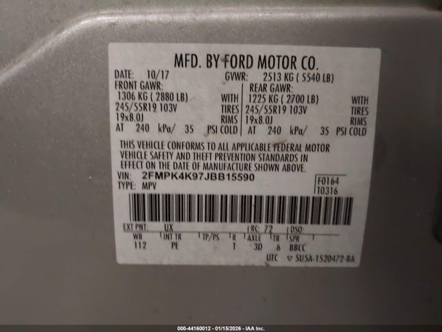 2FMPK4K97JBB15590 Ford Edge Titanium