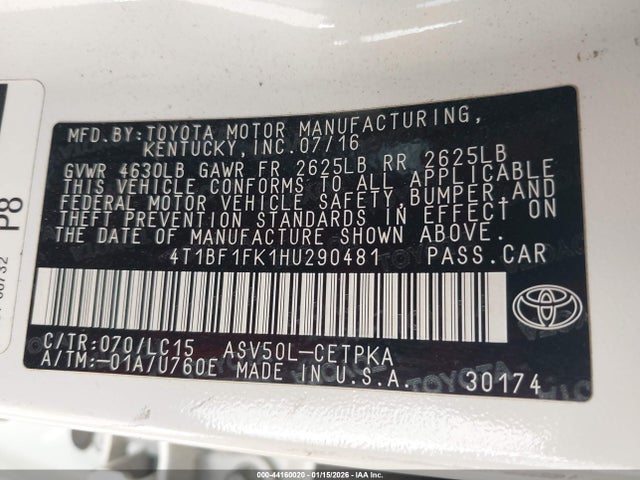 4T1BF1FK1HU290481 Toyota CAMRY XSE