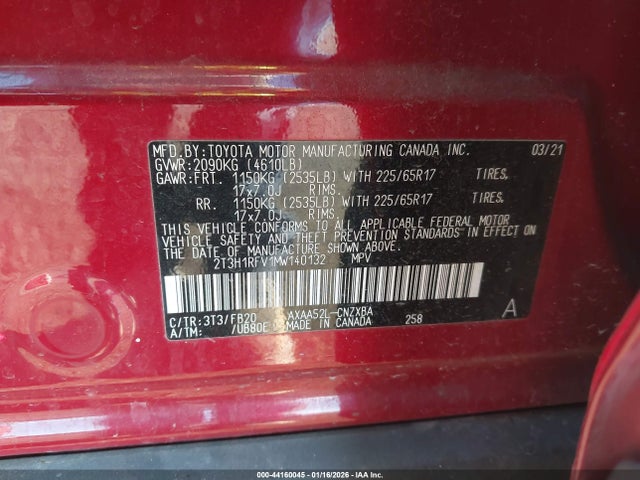 2T3H1RFV1MW140132 Toyota RAV4 LE
