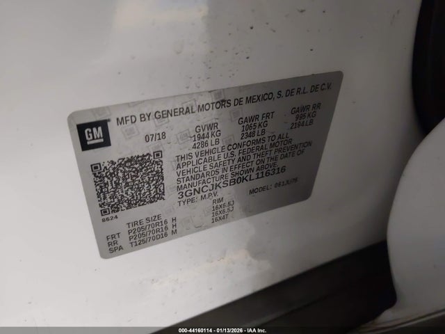 3GNCJKSB0KL116316 Chevrolet TRAX LS