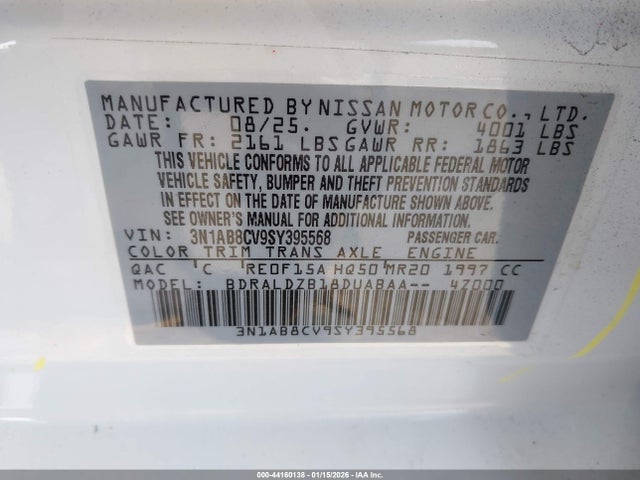 3N1AB8CV9SY395568 Nissan SENTRA SV