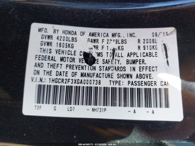 1HGCR2F3XGA000738 Honda ACCORD LX