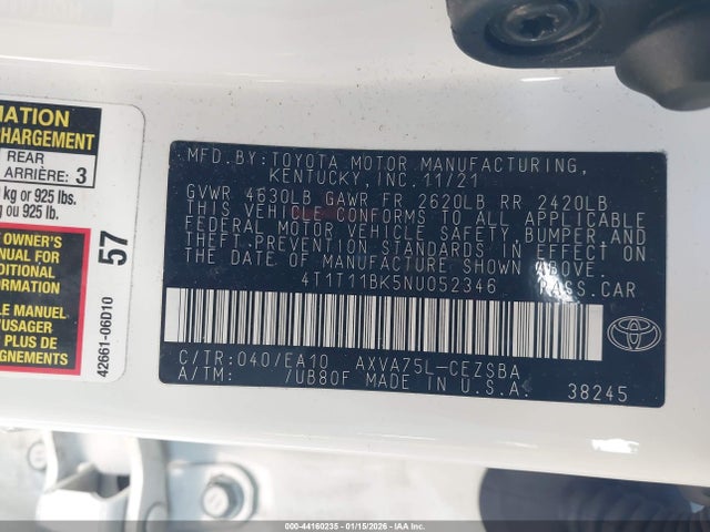 4T1T11BK5NU052346 Toyota Camry Se Awd