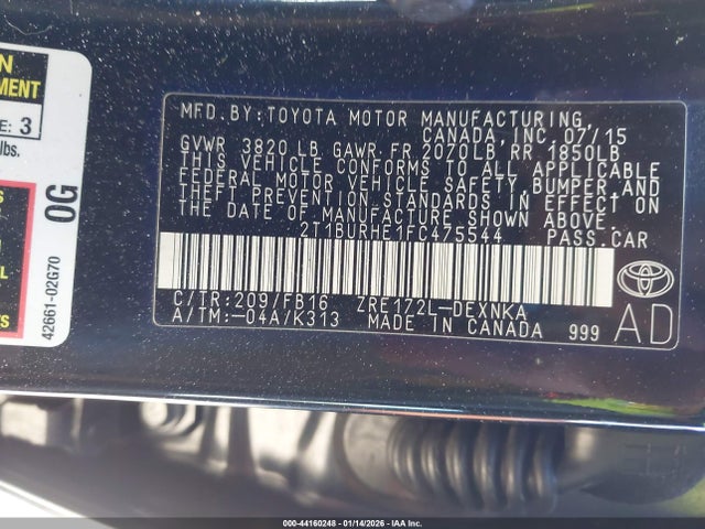 Toyota COROLLA LE 2015 2T1BURHE1FC475544 Image 9