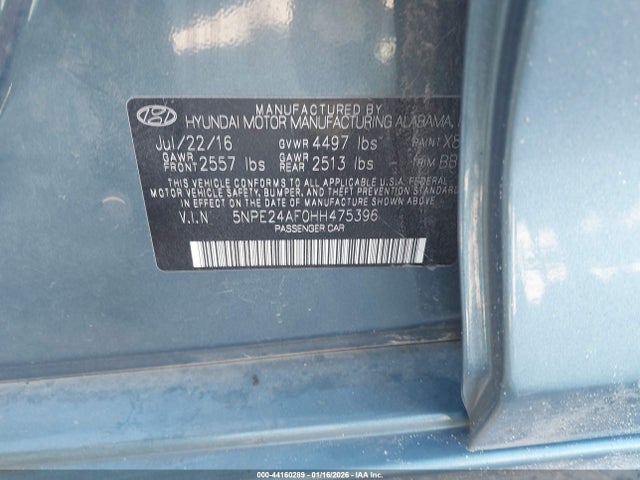 2017 Hyundai Sonata Se მანქანა იყიდება აუქციონზე, vin: 5NPE24AF0HH475396, აუქციონის ნომერი: 44160289