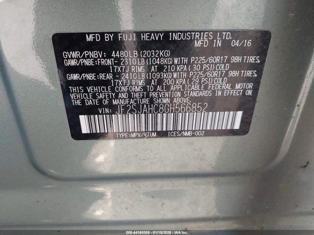JF2SJAHC8GH566852 Subaru Forester 2.5i Limited