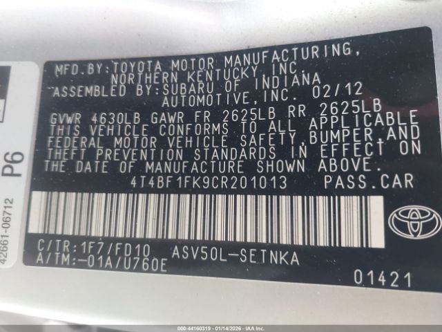 2012 TOYOTA CAMRY 4T4BF1FK9CR201013 Photo 8