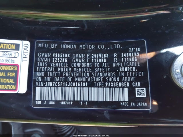 JHMZC5F16JC016794 Honda CLARITY PLUG-IN HYBRID
