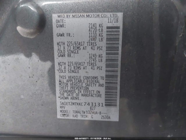 5N1ET2MTXKC743131 Nissan Rogue Hybrid Sv