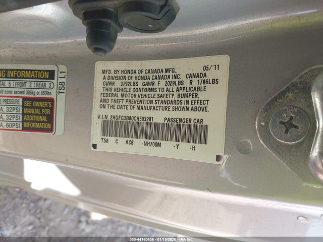 Продаж на аукціоні авто 2012 Honda Civic Ex, vin: 2HGFG3B80CH503281, номер лоту: 44160406