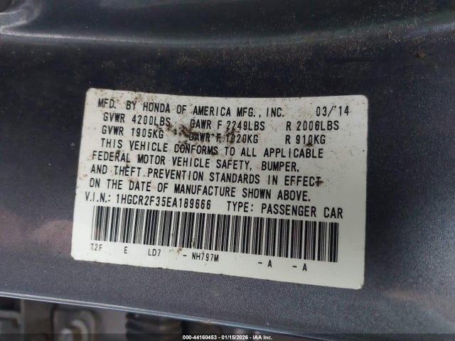 Honda ACCORD LX 2014 1HGCR2F35EA189666 Image 9