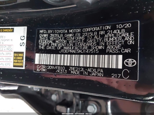 JTDEPMAE5MJ147515 Toyota COROLLA LE