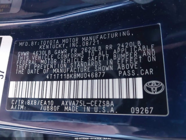 4T1T11BK8MU046877 Toyota Camry Se Awd