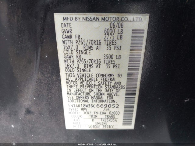 2006 NISSAN PATHFINDER 5N1AR18W36C669052 Photo 8