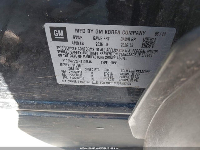44160599 :رقم المزاد ، KL79MPS20NB140545 vin ، 2022 Chevrolet Trailblazer Fwd Lt مزاد بيع