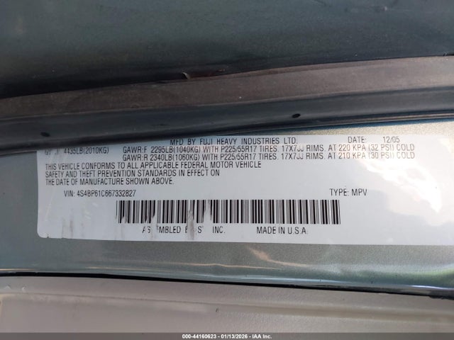 44160623 :رقم المزاد ، 4S4BP61C667332827 vin ، 2006 Subaru Outback 2.5i مزاد بيع