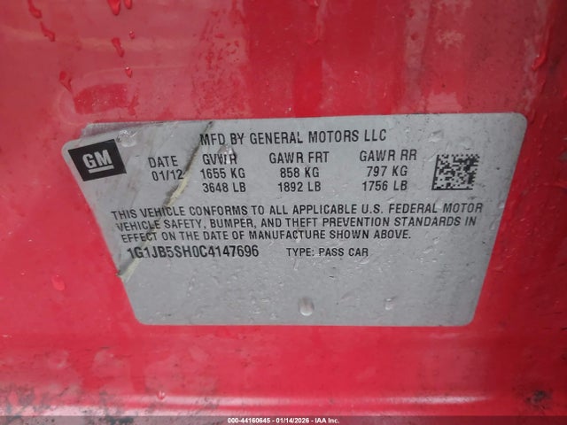 2012 CHEVROLET SONIC 1G1JB5SH0C4147696 Photo 8